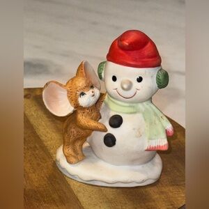 VTG 1980’s HOMCO Festive Snowman and Mouse Decor Figurine